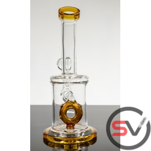 CURVED NECK COLORED RING GLASS WATER PIPE 8inch